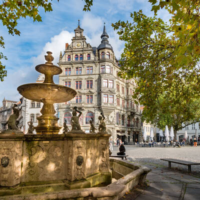 Ein Springbrunnen auf dem Kohlmarkt in Braunschweig © Rene Hartmann
