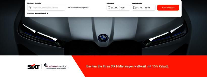 Flexibel wohnen, flexibel fahren: mit Apartmentservice und SIXT. © SIXT
