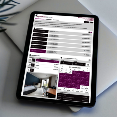 iPad mit Screenshot der Onlinebuchbarkeit von Apartmentservice