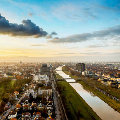 Mannheim im Panaroma bei Sonnenaufgang © Stadtpanoramen und Skylines