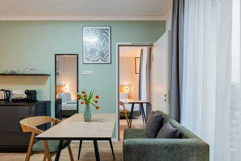 Number 9 in Berlin-Adlershof: The studios and apartments are available for up to four people. © Nena Hospitality